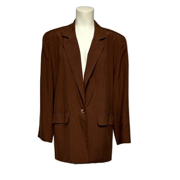Saks Fifth Avenue Jackets & Blazers - Saks Fifth Avenue Womens Vintage 1990's 100% Silk Blazer Brown Size Small